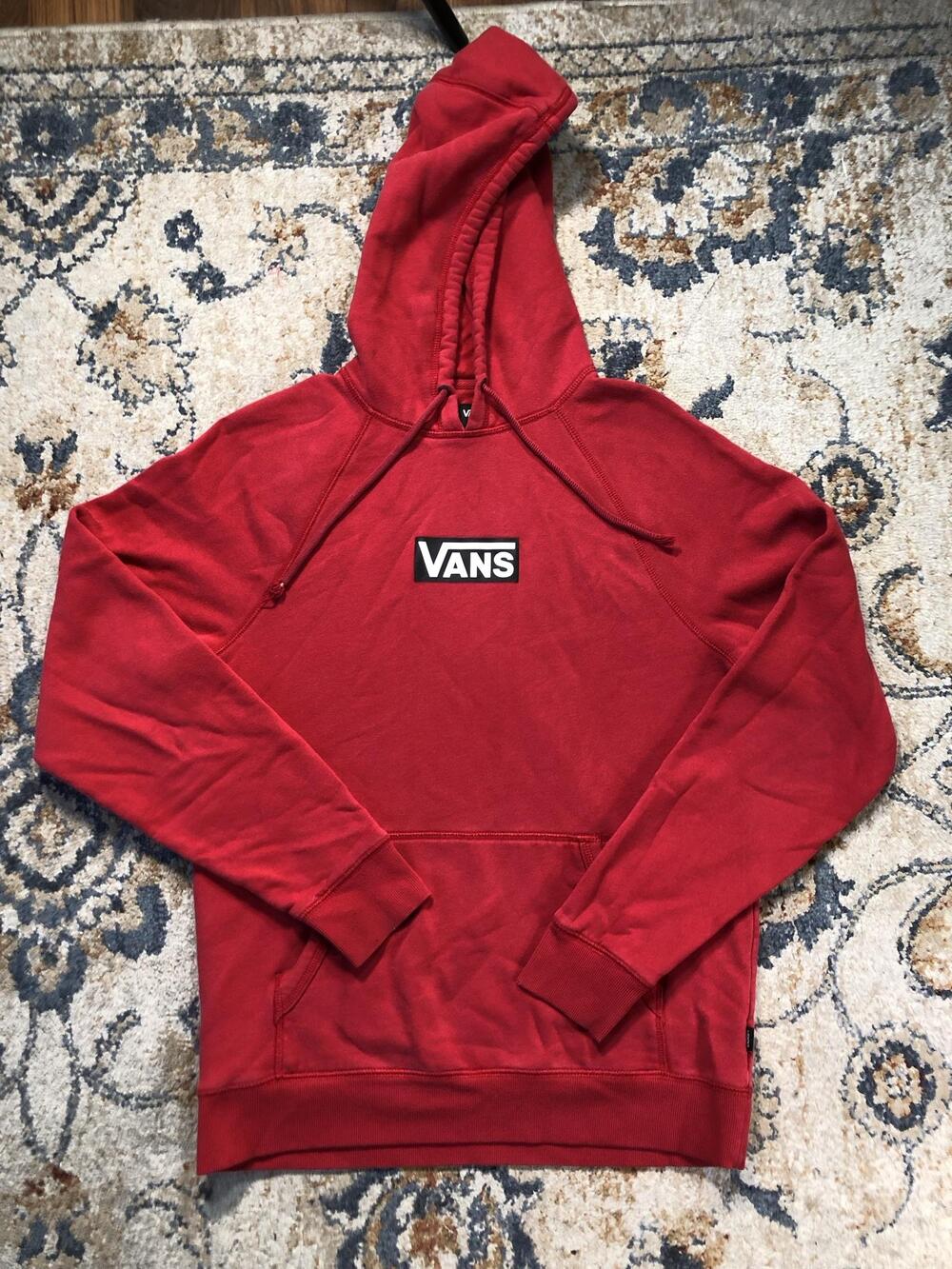 Vans Versa Hoodie Sweatshirt Mens Medium Red Fleece Pullover Kangaroo Logo